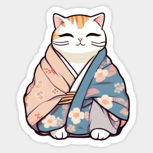 Cute Cat in a Japanese Kimono Sticker